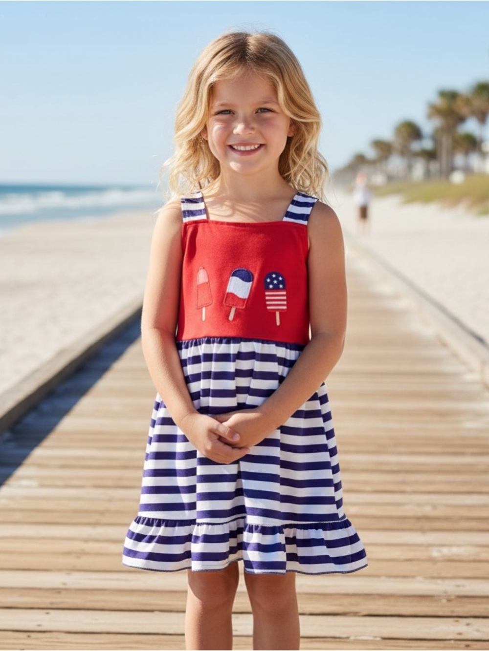 New Boutique Girls Summer Holidays Sundress Patriotic July 4th Red, White & Blue